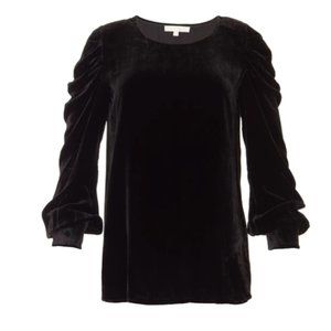 Gold Hawk Velvet Black Long sleeve Ruched Shoulder Top; EXCELLENT CONDITION smal